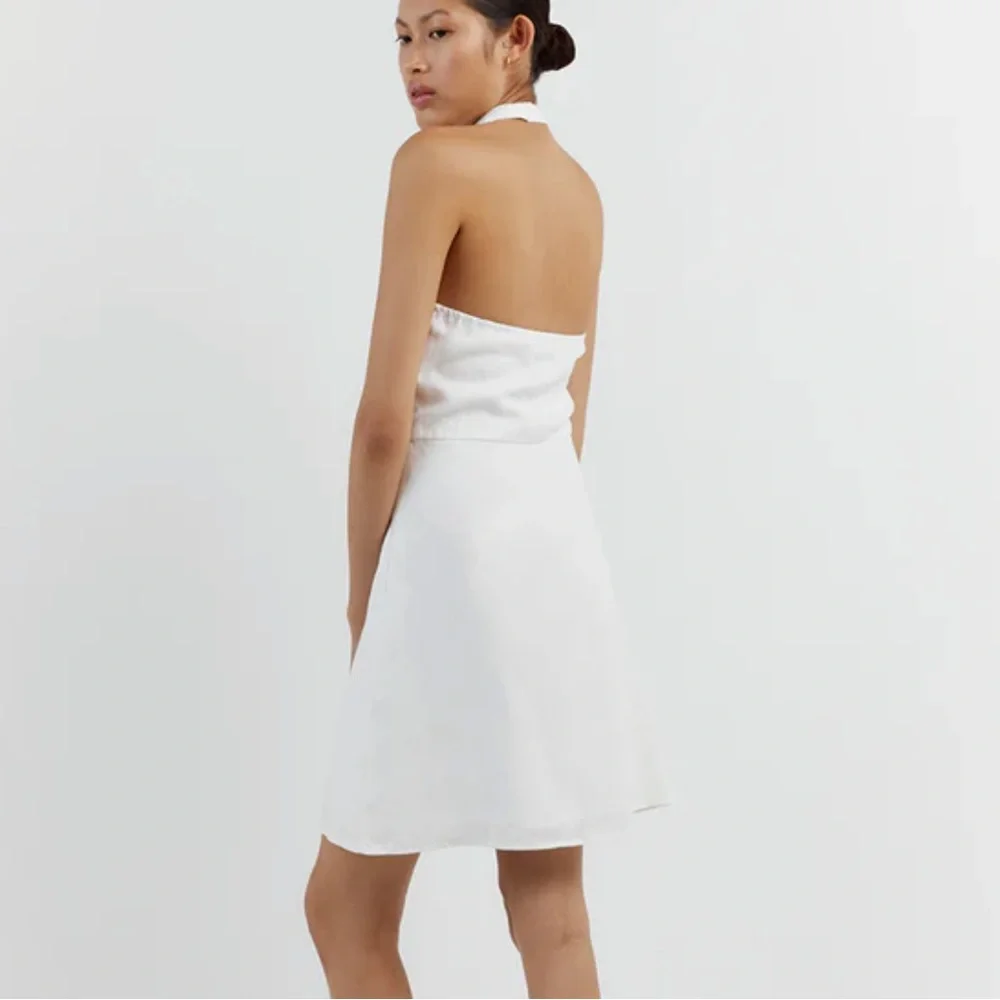 NWT DISSH 100% Linen Zoey White Assymetrical Linen White Mini Dress Size 2